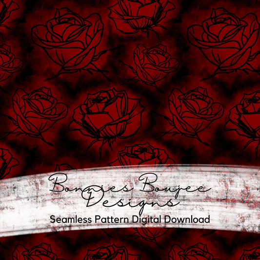 Deep Red Drawing of Roses Seamless File