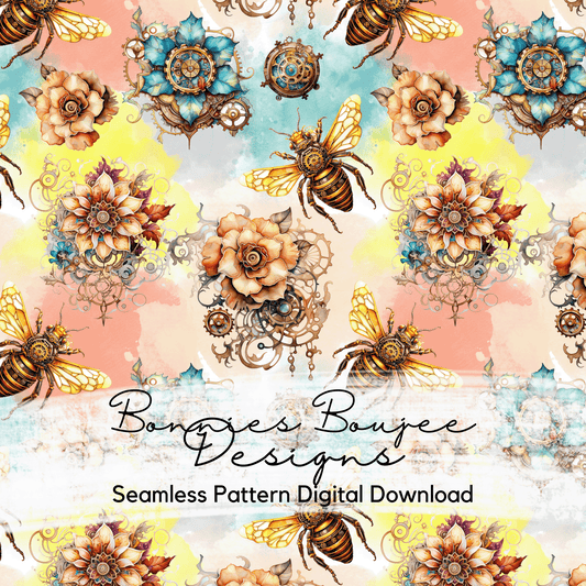 Steampunk Bees and Flowers Seamless File