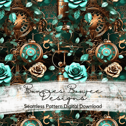 Blue Steampunk Roses and Pipes Seamless File