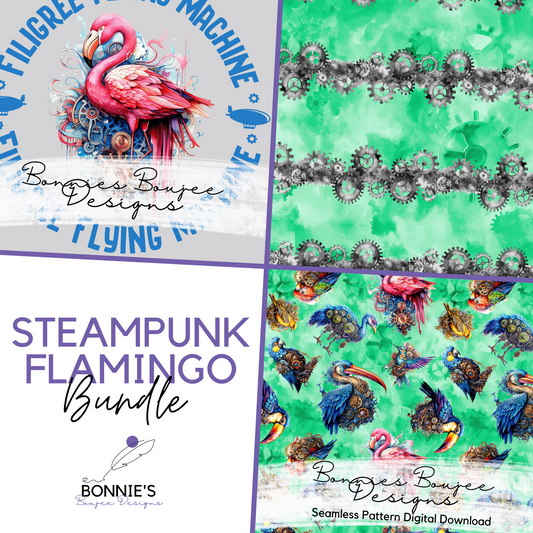 Steampunk Tropical Flamingo Watercolor Bundle Purchase