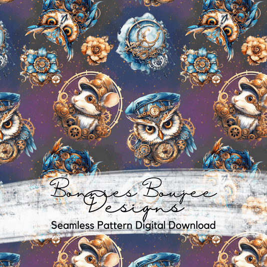 Steampunk Owl and Mouse Seamless File