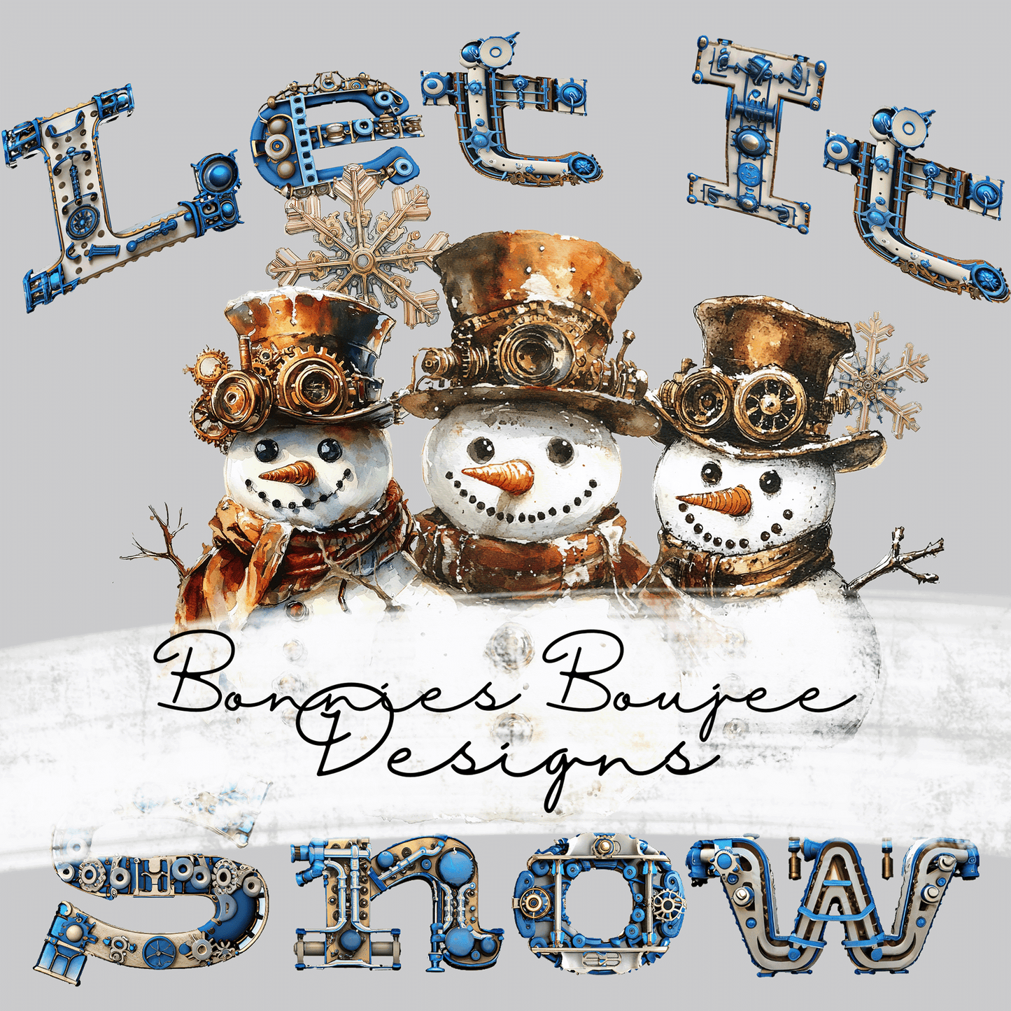 Steampunk Snowman Let It Snow Sublimination PNG Coordinating