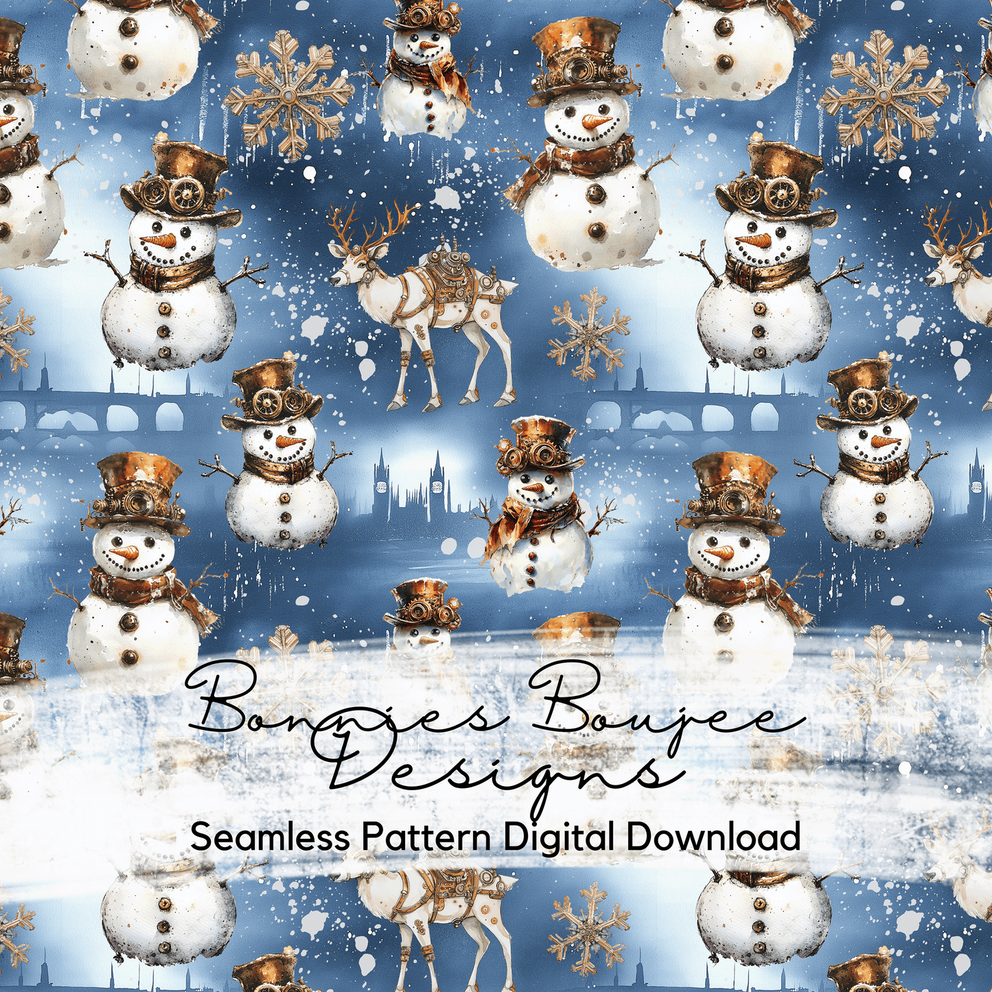 Steampunk Snowmen Seamless File with Two Colorways