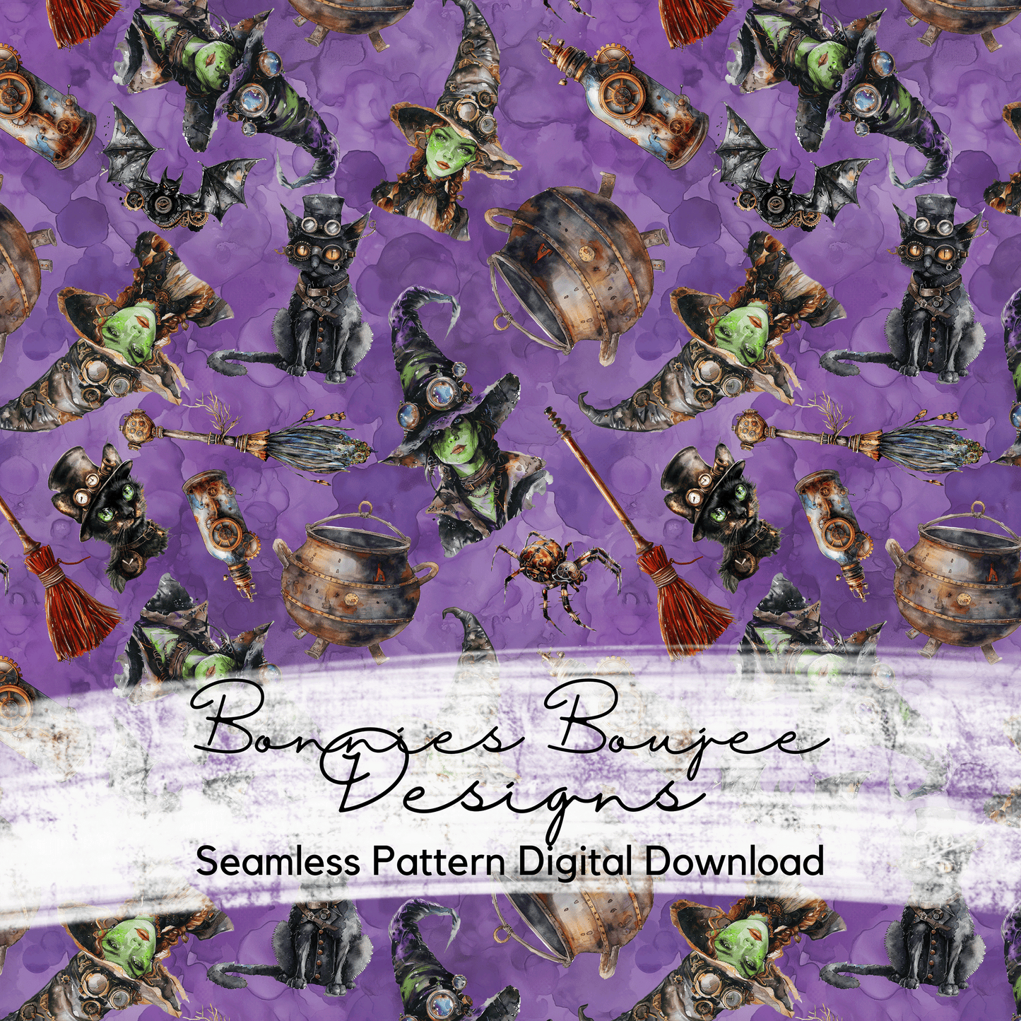 Steampunk Witches Seamless File on Three Colorways