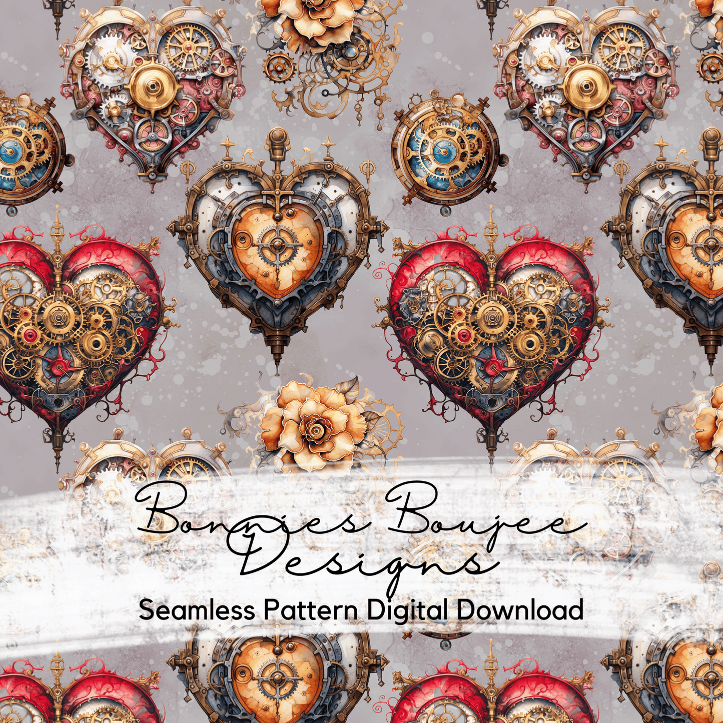 Steampunk Hearts Seamless File - Two colorways