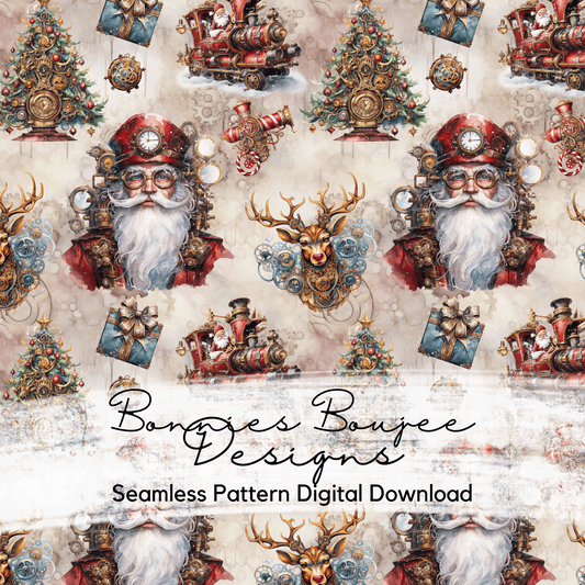 Steampunk Santa in Watercolor Style Seamless File