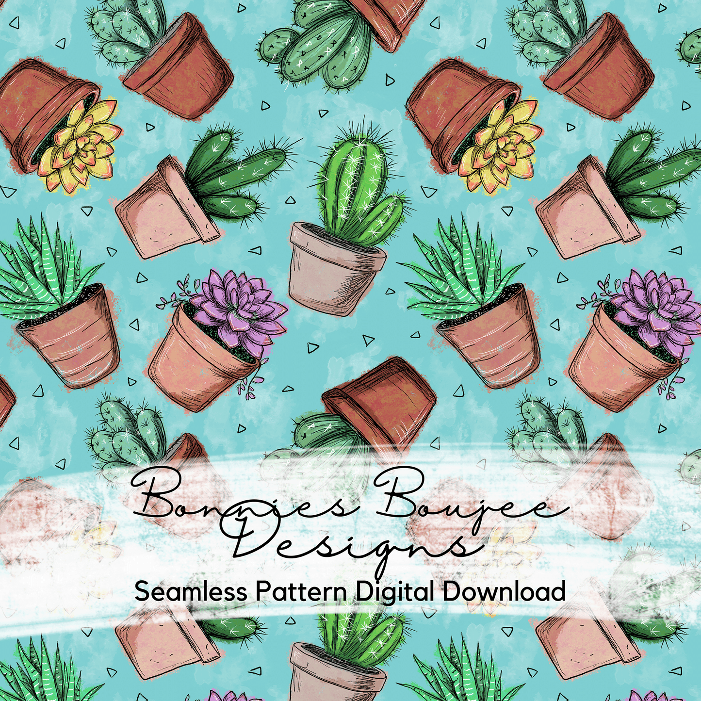 Hand Drawn Succulent Plants Seamless File - 4 Colorways