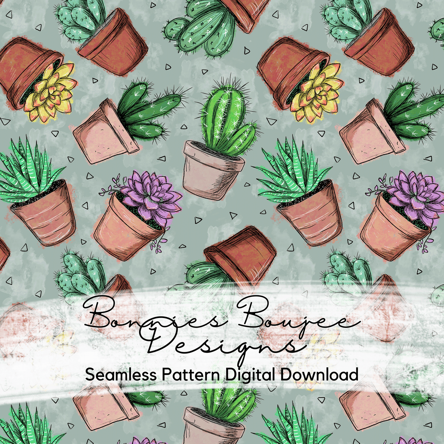 Hand Drawn Succulent Plants Seamless File - 4 Colorways