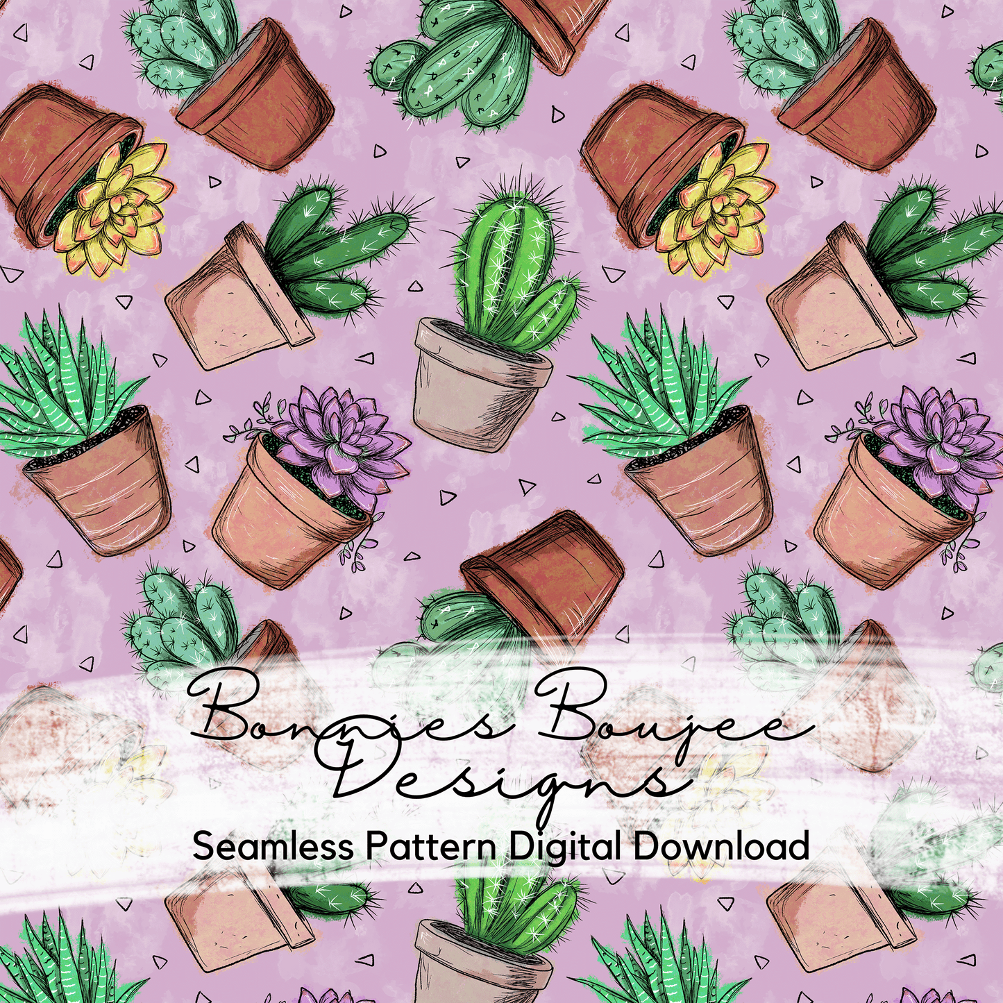 Hand Drawn Succulent Plants Seamless File - 4 Colorways