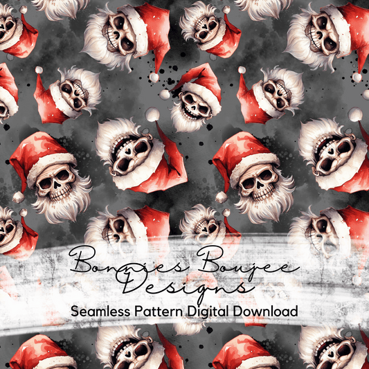 Skull Santa in Watercolor Style Seamless File