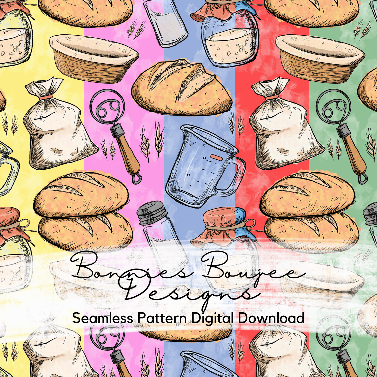 Hand Drawn Sourdough Seamless File - 6 Colorways