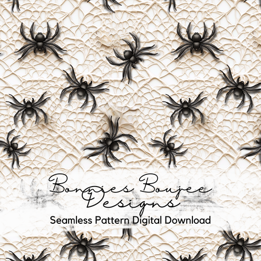 Realistic Spiders on a White Web Seamless Design