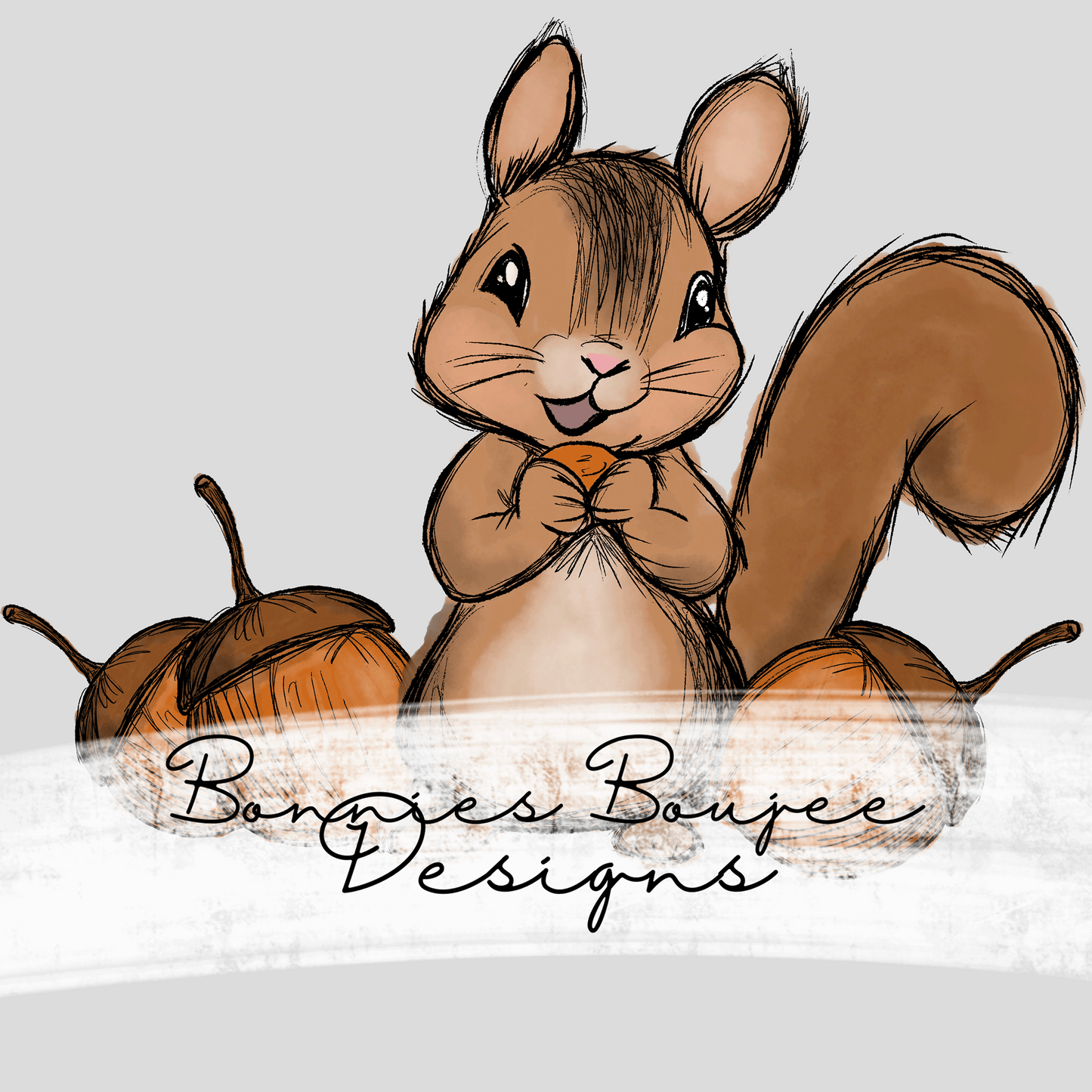 Cute Squirrel with Acorns Hand Drawn Sublimination PNG Coordinating