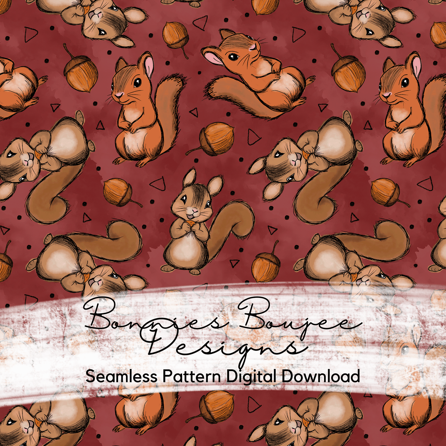 Cute Squirrel Hand Drawn Seamless File - 4 Colorways