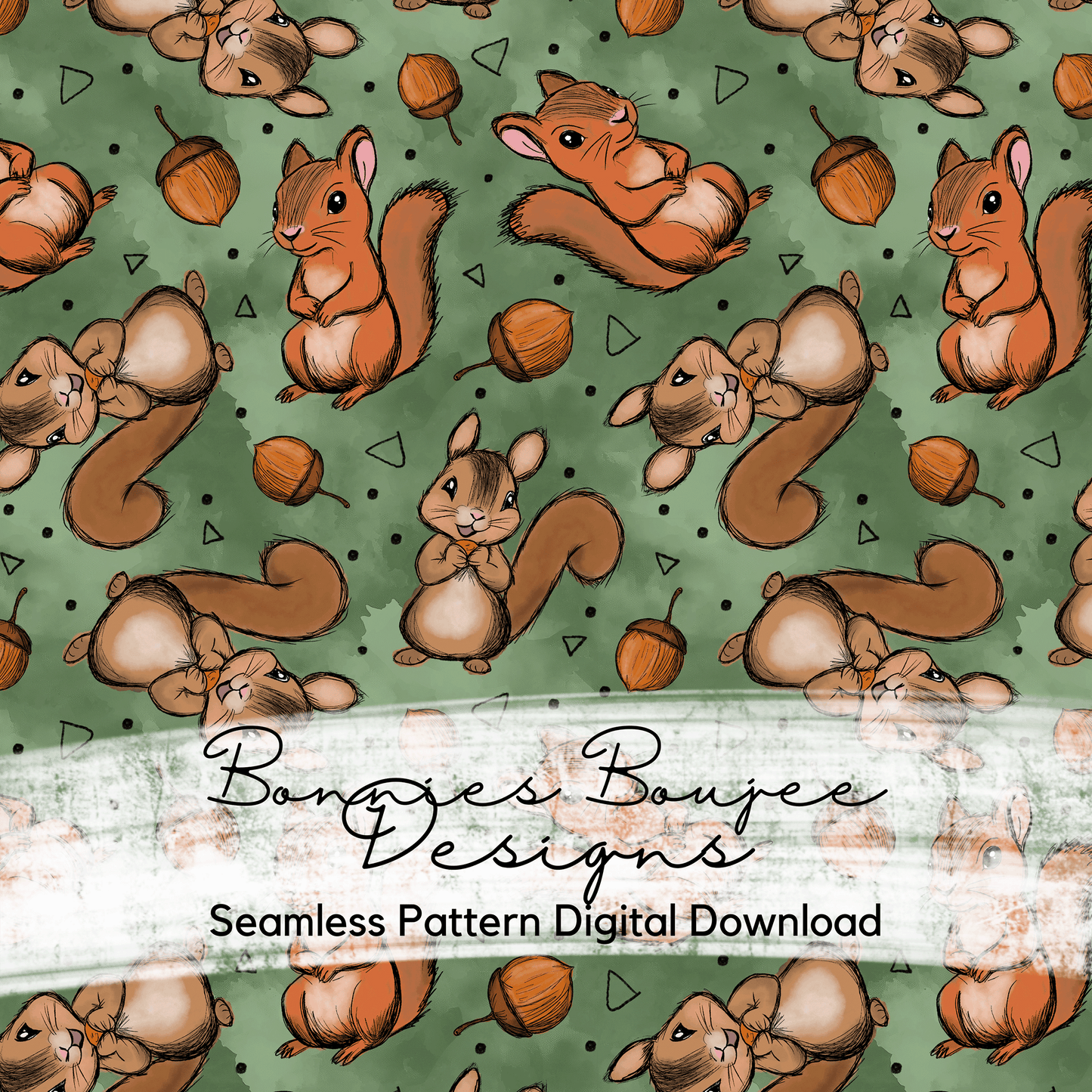 Cute Squirrel Hand Drawn Seamless File - 4 Colorways