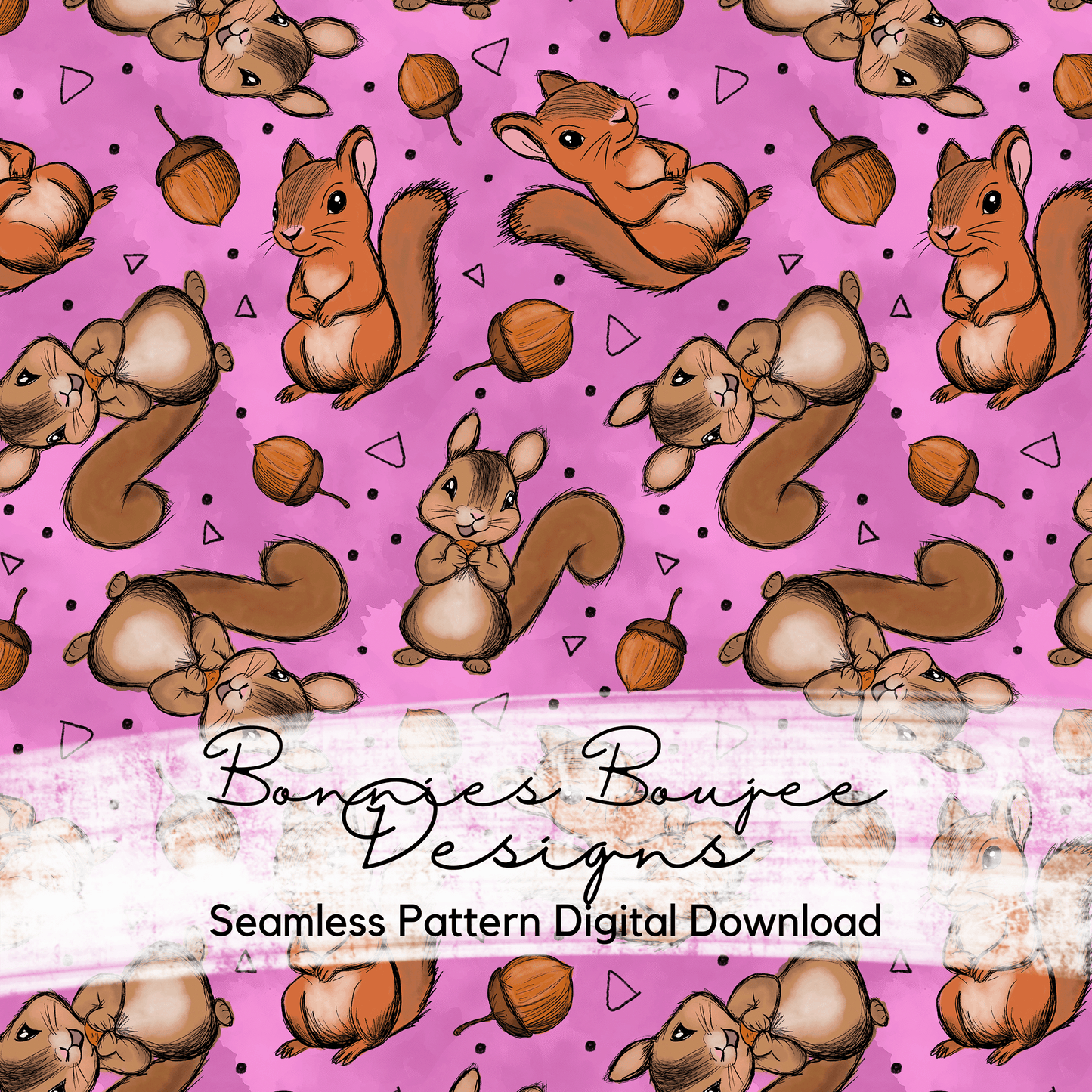 Cute Squirrel Hand Drawn Seamless File - 4 Colorways