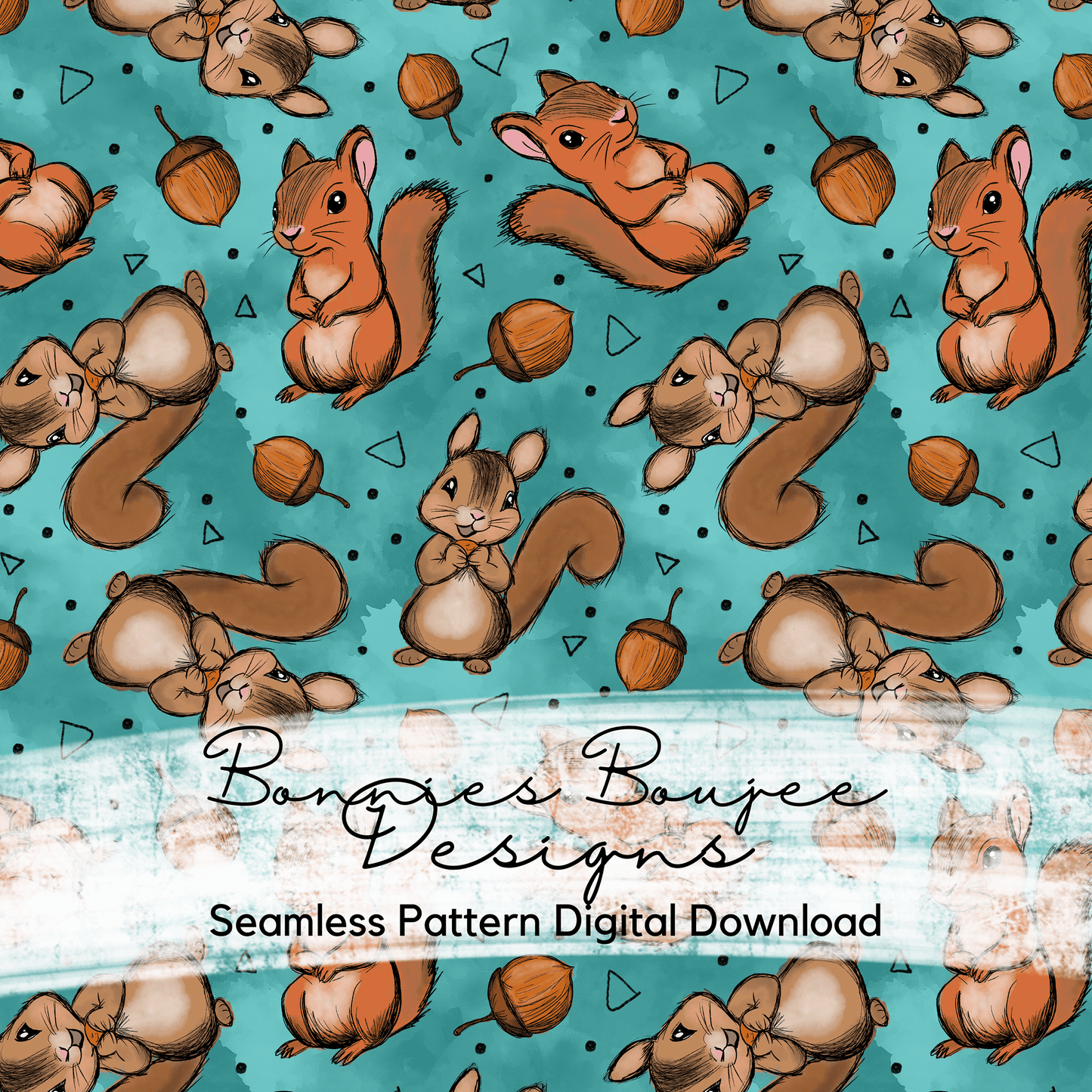 Cute Squirrel Hand Drawn Seamless File - 4 Colorways