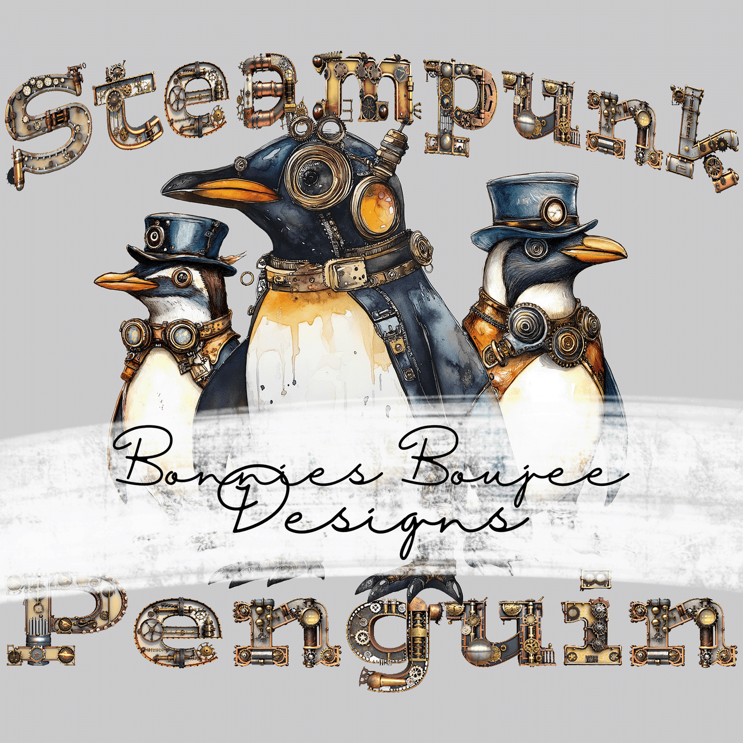 Steampunk Penguin Sublimination PNG Coordinating