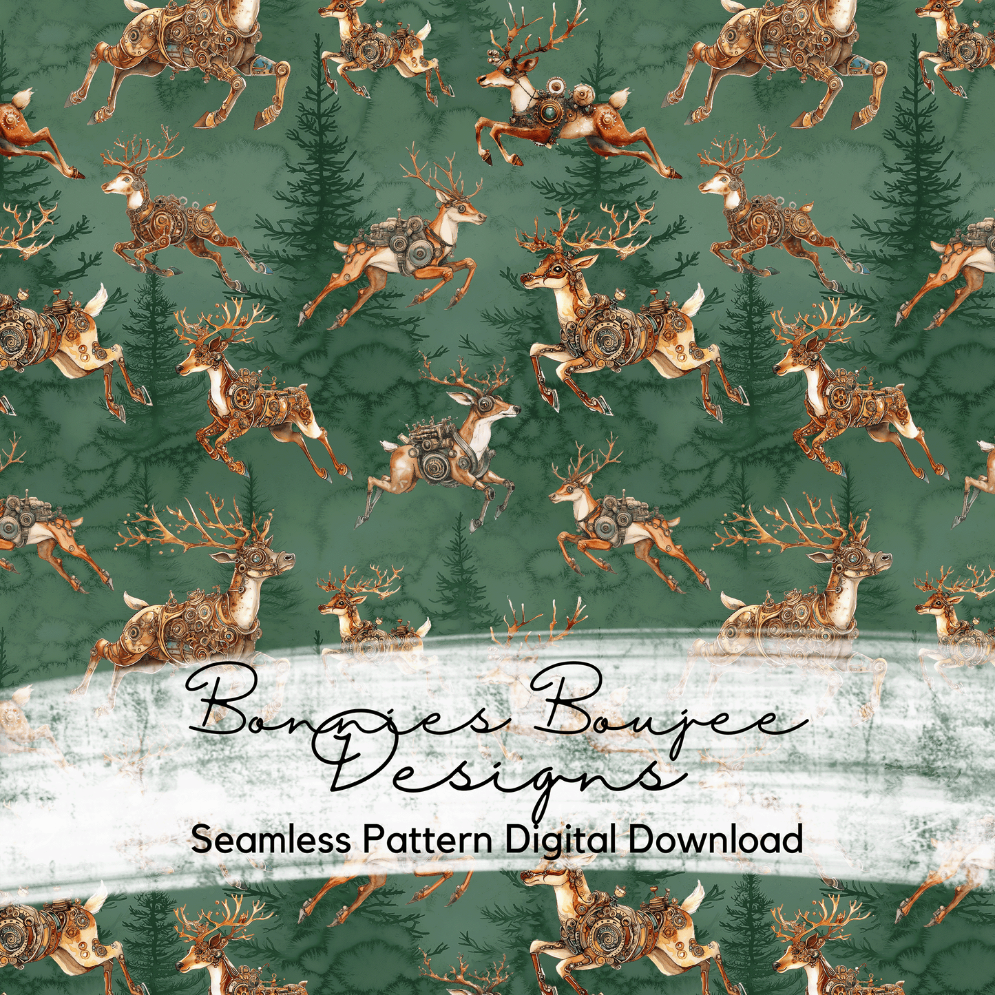 Steampunk Reindeer Seamless File with Three Colorways