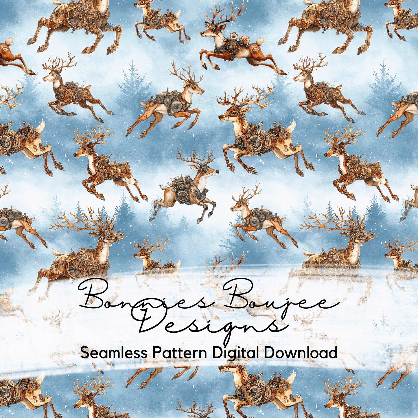 Steampunk Reindeer Seamless File with Three Colorways