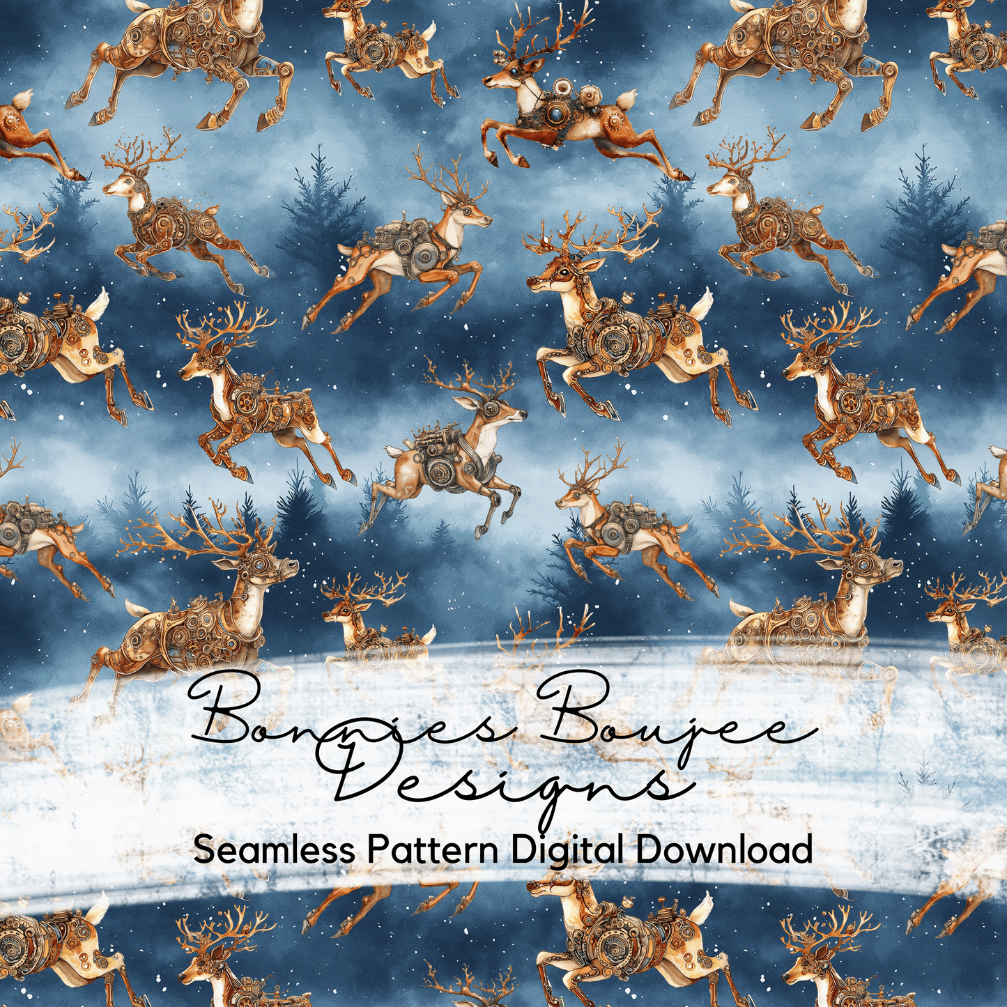 Steampunk Reindeer Seamless File with Three Colorways