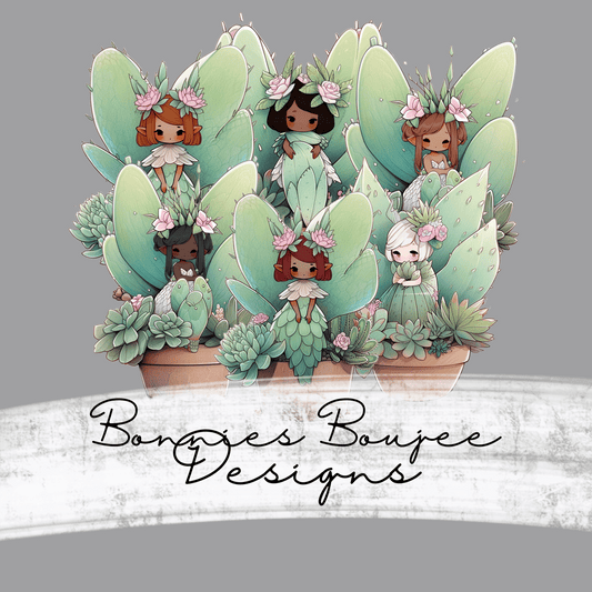 Diverse Fairies in Potted Succulents Sub PNG - Coordinating