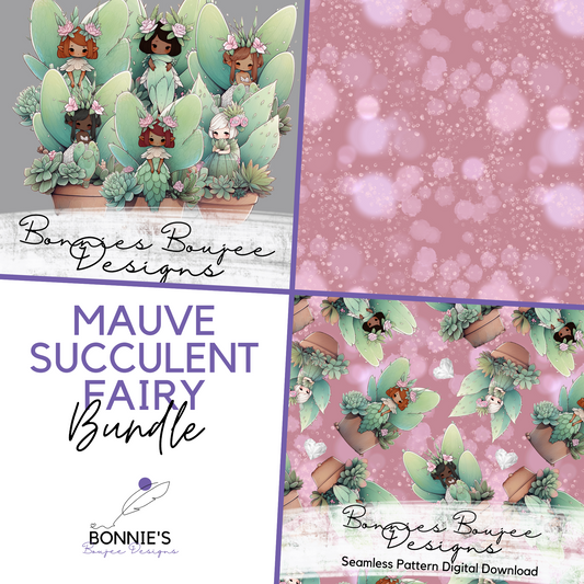 Diverse Potted Succulent Fairies on Mauve Bundle Purchase