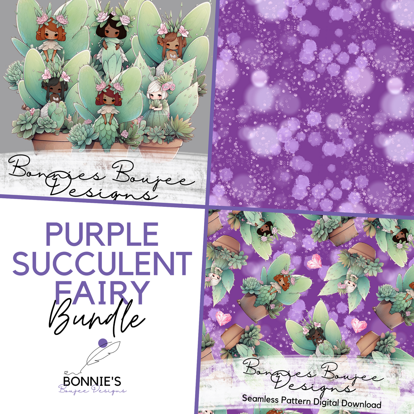 Diverse Potted Succulent Fairies on Purple Bundle Purchase