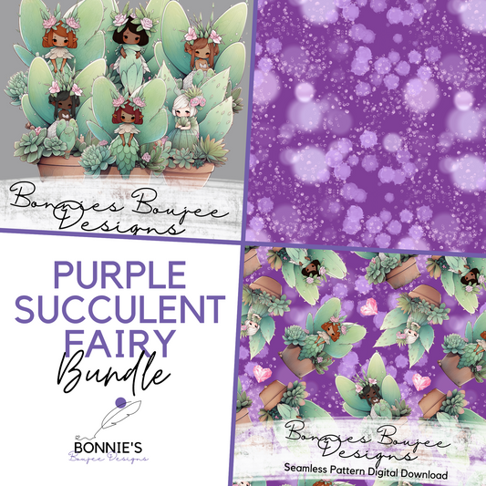 Diverse Potted Succulent Fairies on Purple Bundle Purchase
