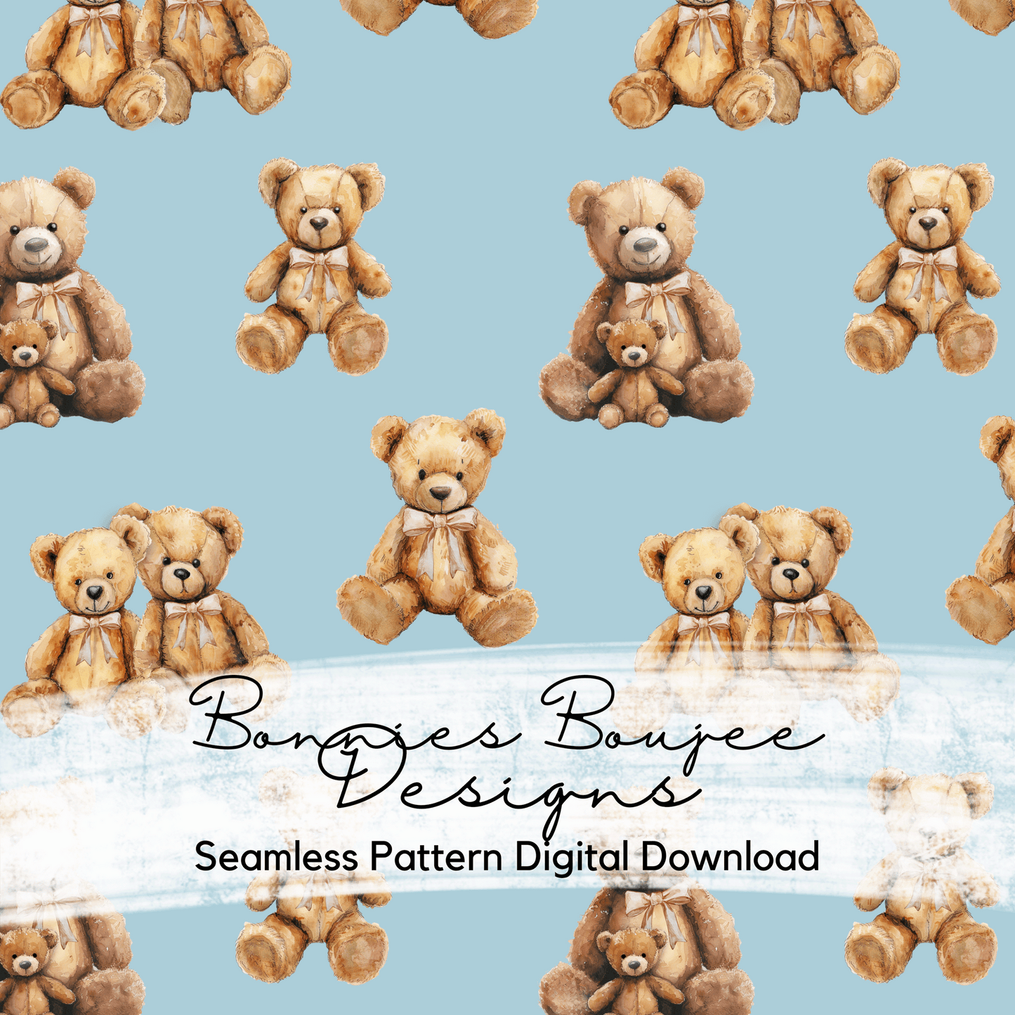 Watercolor Teddy Bears on Blue Seamless File