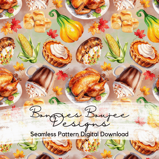 Thanksgiving Holiday with Dinner Rolls in the Style of Watercolor Seamless File