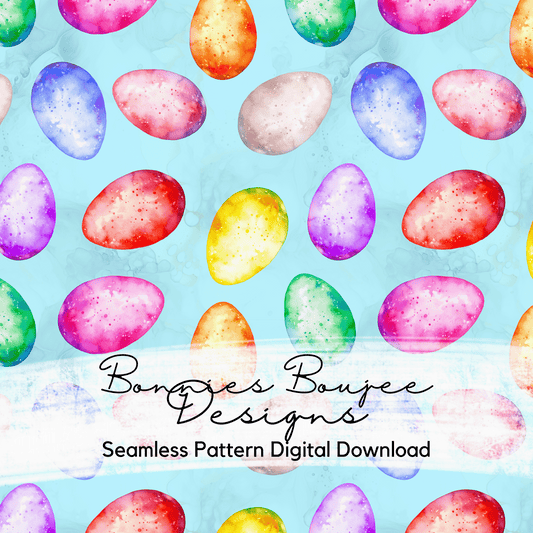 Easter Eggs Watercolor Style on a Blue Background Seamless File