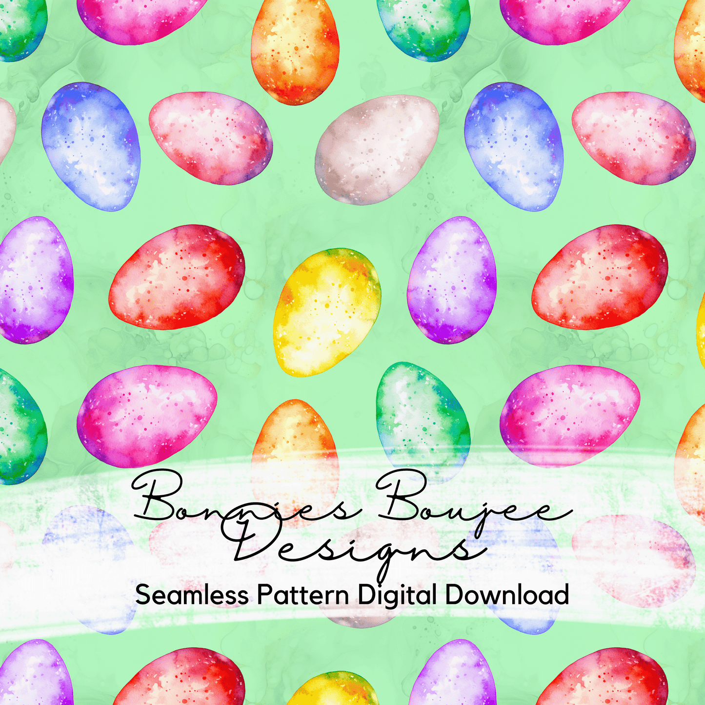 Easter Eggs Watercolor Style on a Green Background Seamless File