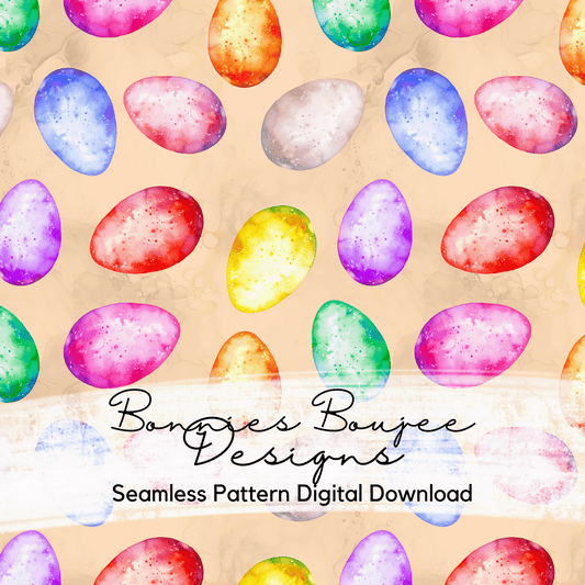 Easter Eggs Watercolor Style on an Orange Background Seamless File
