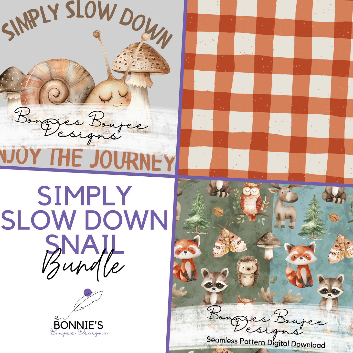 Simply Slow Down Snail Watercolor Forest Animal Bundle Purchase