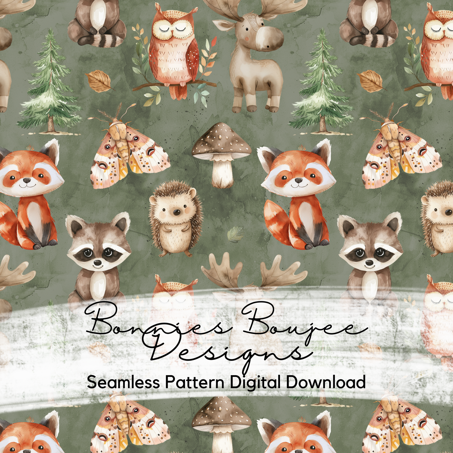 Watercolor Forest Animals with Hedgehog Seamless files - Two Colorway