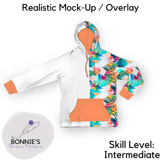 Mock-Up Hoodie with pockets and cuffs on Solid White Background version with arm out