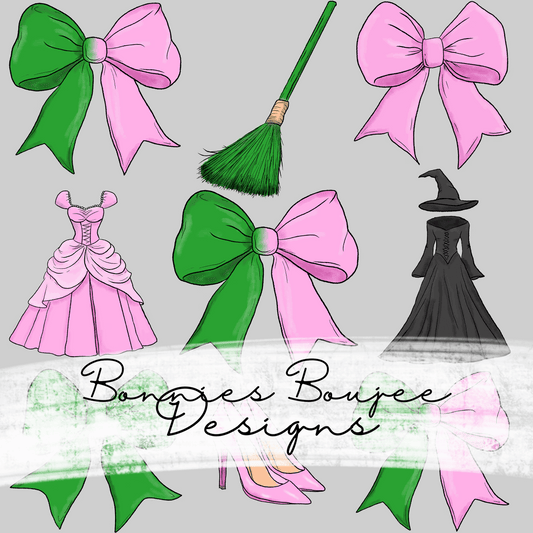 Galinda and Elphaba Bow Hand Drawn Sublimination PNG Coordinating