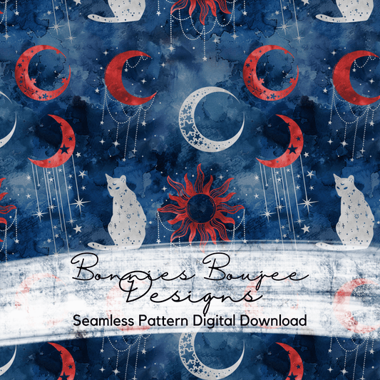 Watercolor Patriotic Moon and Stars Seamless File