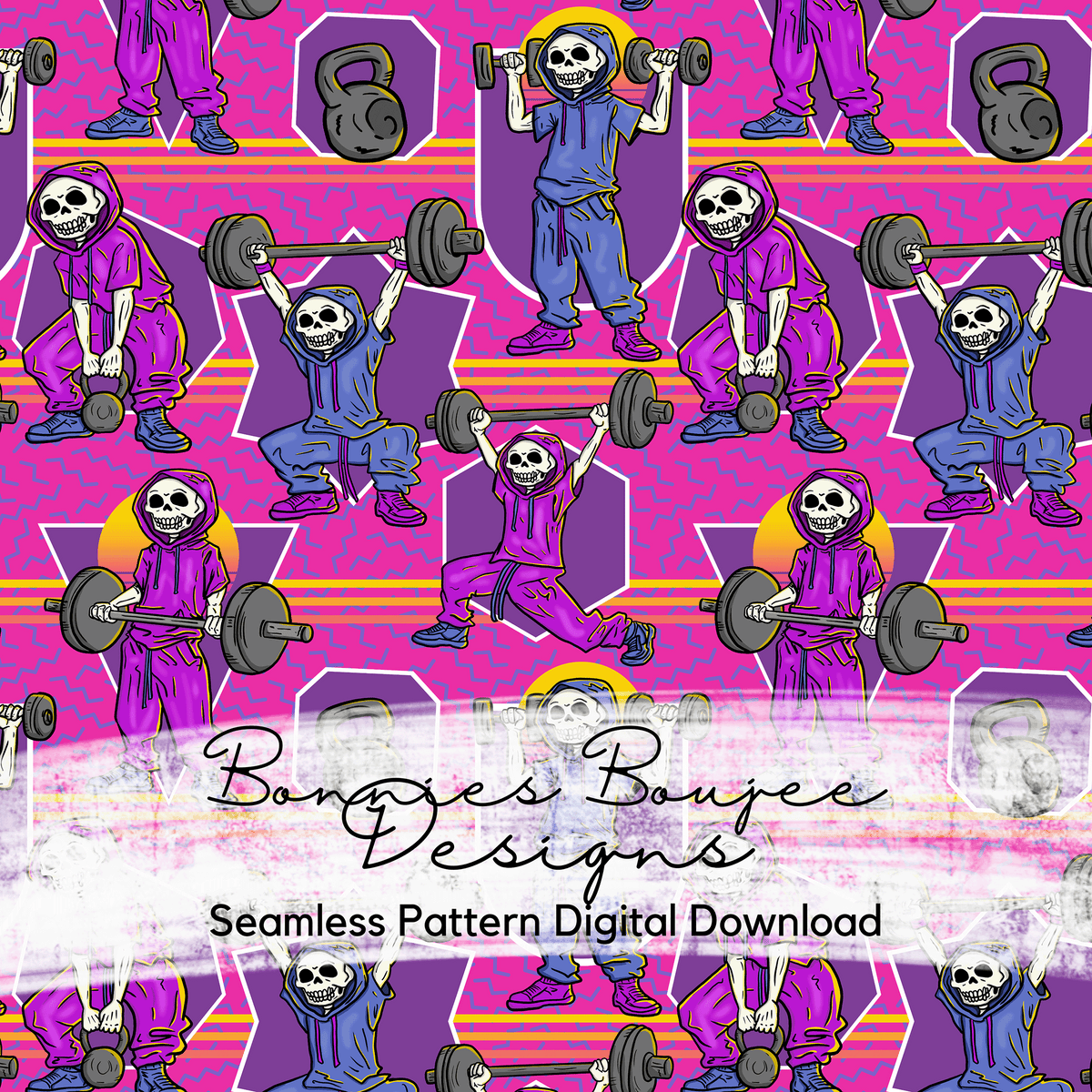 Hand Drawn Workout Skeleton Seamless File in multiple colorways