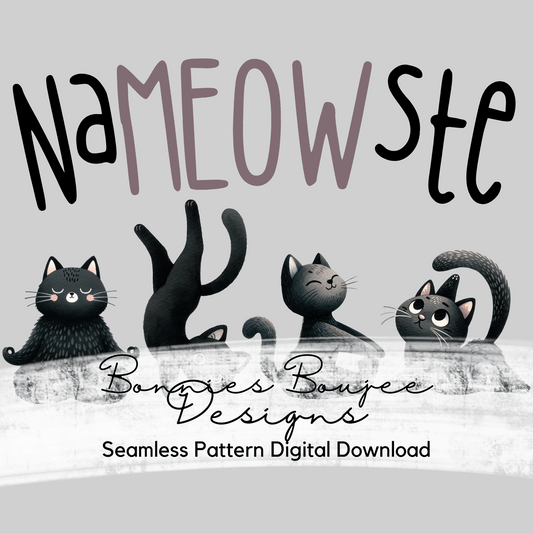 Yoga Black Cat NaMEOWste Sublimination PNG Coordinating