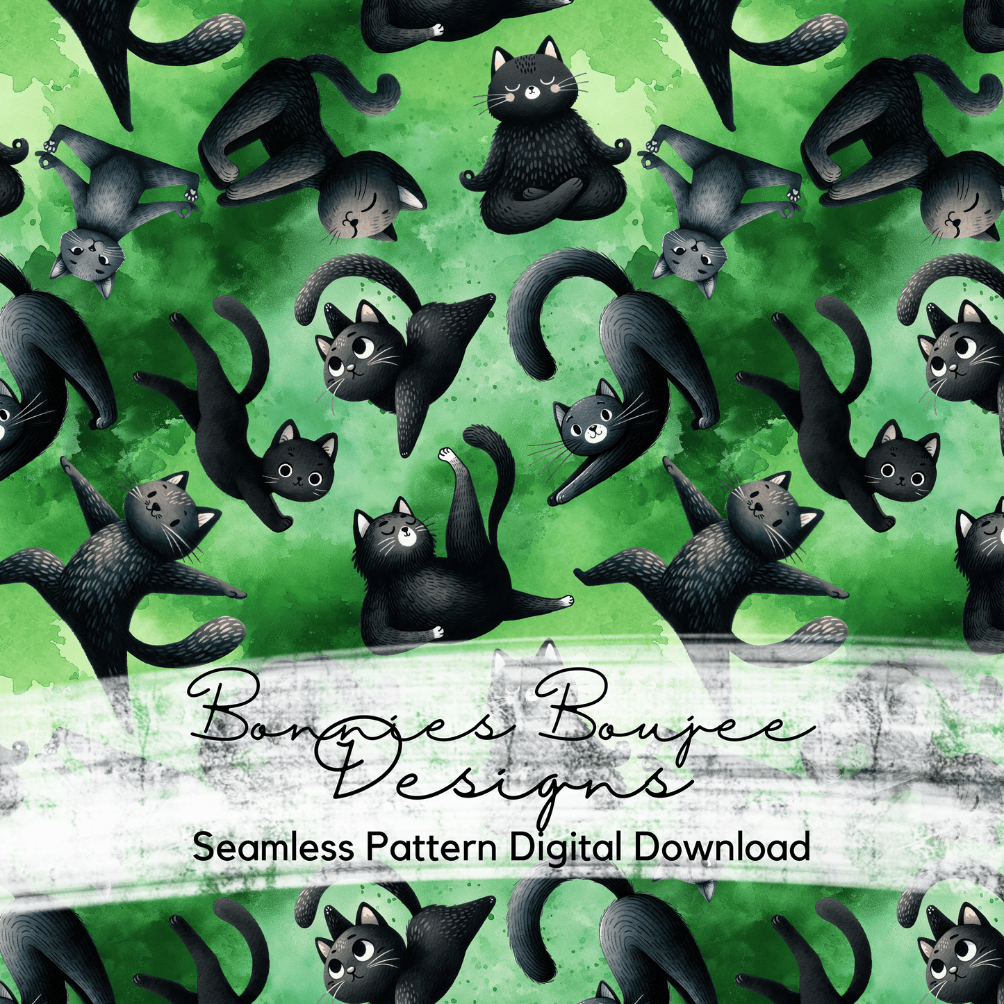 Yoga Black Cats Seamless File with Five Colorways