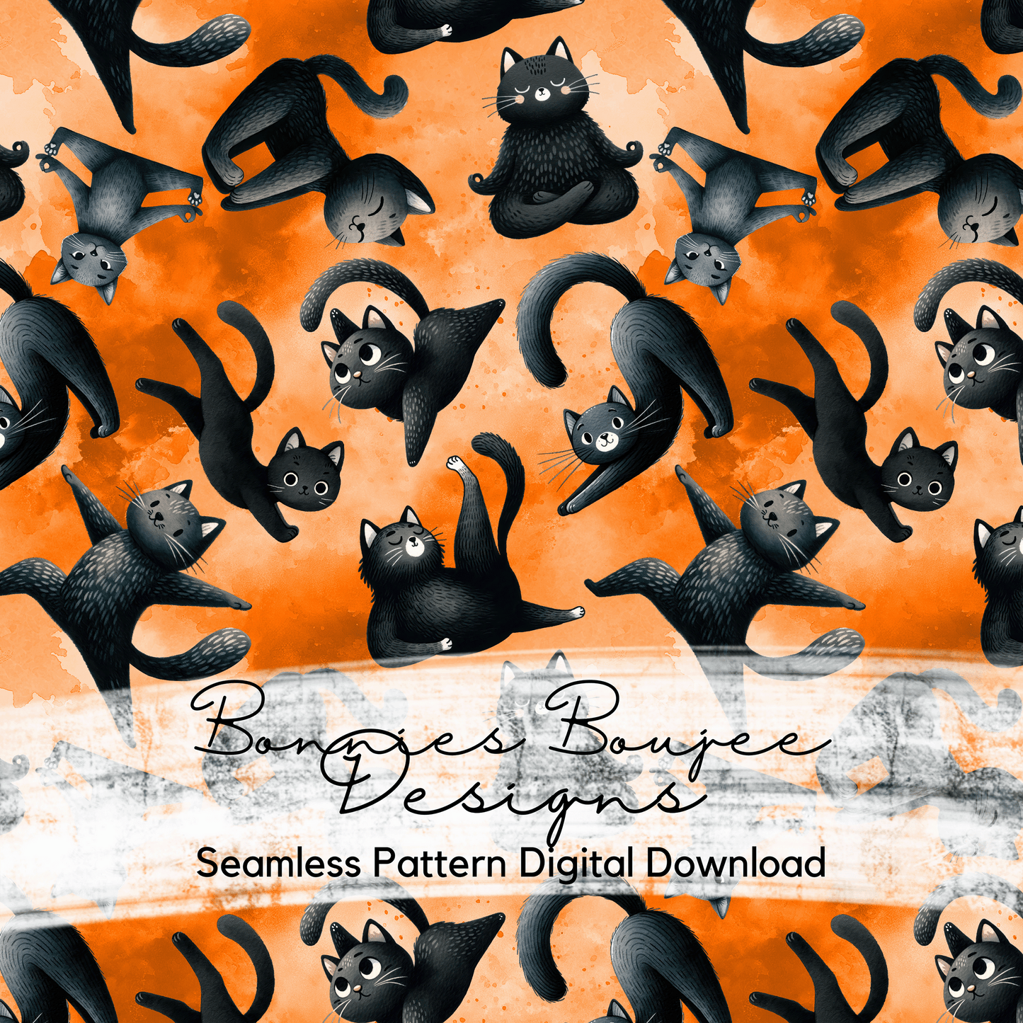 Yoga Black Cats Seamless File with Five Colorways