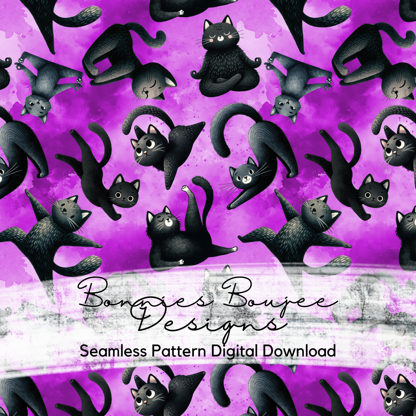 Yoga Black Cats Seamless File with Five Colorways