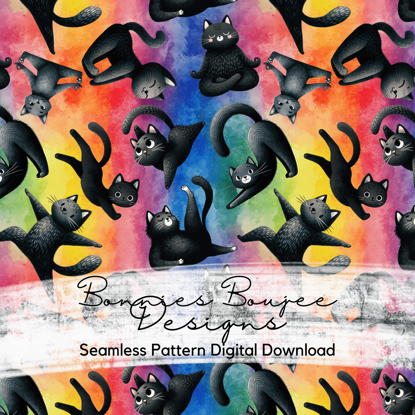 Yoga Black Cats Seamless File with Five Colorways