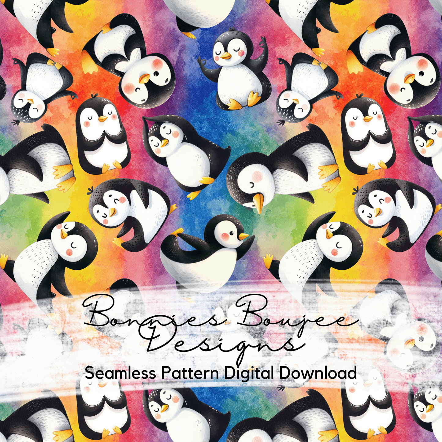 Yoga Penguins Seamless File with Five Colorways