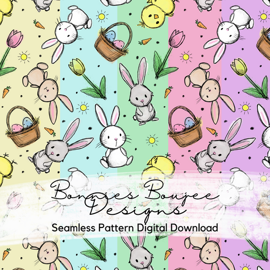 Cute Easter Bunnies Hand Drawn Seamless File - 5 Colorways