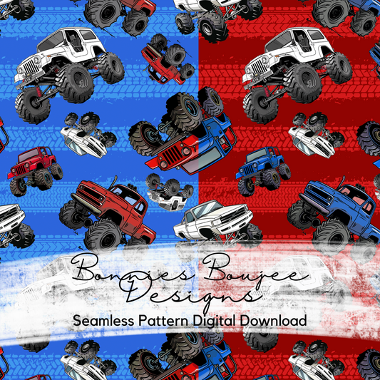 Patriotic Monster Truck in two colorways Seamless File