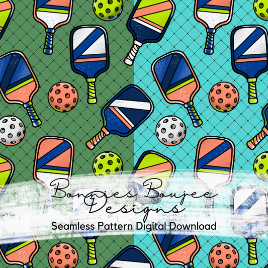 Pickleball Sport  Hand Drawn Seamless File in two colorways