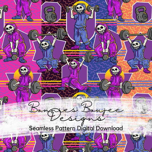 Hand Drawn Workout Skeleton Seamless File in multiple colorways